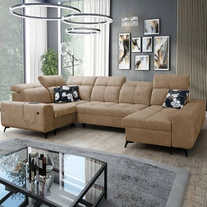 Rohová sedací souprava s funkcí spaní Buffalo IV tmavě béžová pravá rohová sedací souprava se dvěma lůžkovinami velurová tkanina