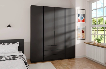 Šatní skříň Kastano 200 cm černá stylový design kovové hrany úchytek ideální šatní skříň do ložnice prostorné zásuvky