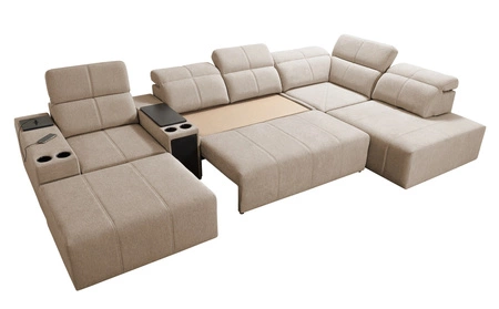 Rohová sedací souprava s funkcí spaní Tesalia V šedá levá komfortní rohová sedací souprava se zásuvkou a funkcí posuvného opěradla