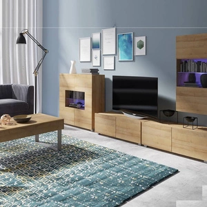 Nábytková sestava Apulia XXII dub zlatý výjimečně stylová nástěnná skříňka do obývacího pokoje jednoduché jednotky hodící se do každého interiéru