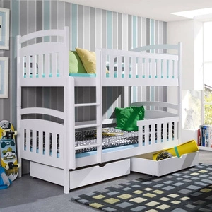 Patrová postel Piotrek pro 2 osoby 80x180 cm hluboké šuplíky na kolečkách zabírají místo jednolůžka