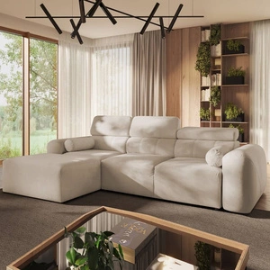 Cantare rohová pohovka s funkcí spaní béžová levá funkční a pohodlná rohová pohovka s moderním designem plyšová látka