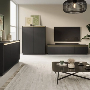 Stylová nástěnná skříňka s frézovanými čely a elegantními úchytkami v barvě broušeného zlata Imperial black furniture set
