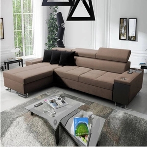 Rohová rozkládací pohovka Dafni světle hnědá levá pletená pohodlí a funkčnost při každodenním odpočinku