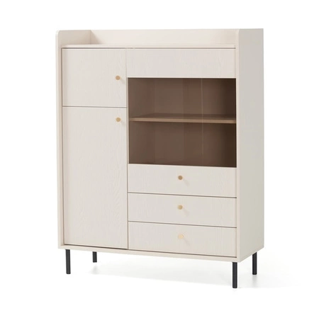 Komoda Ferdi 104 cm béžová písková minimalistický design vysoká komoda ideální do jídelny částečně prosklené čelo