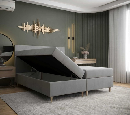 Kontinentální postel Bing 160x200 béžová v moderním skandinávském stylu s výrazným čelem