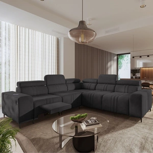 Rohová sedačka s funkcí spaní Castel III Lux grafit levá extrémně pohodlná rohová sedačka do obývacího pokoje s výsuvnou podnožkou