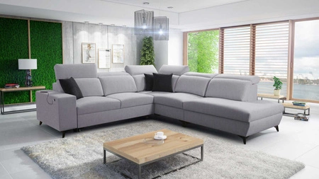 Kelly Sleek IX šedá jasanová pravá rohová pohovka s funkcí spaní, pohodlnými područkami a nastavitelnými opěrkami hlavy