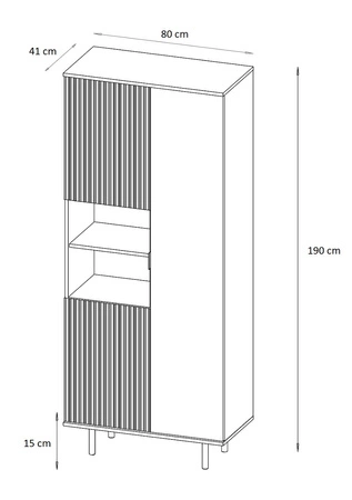 Knihovna Sula 80 cm béžová elegantní design stabilní vysoké nohy knihovna s dvířky do obývacího pokoje drážkované čelo se systémem push to open