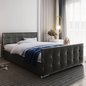 Čalouněná postel Verlan 180x200 šedá s úložným prostorem v moderním skandinávském stylu s prošívaným čelem a nohama