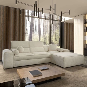 Rohová sedací souprava s funkcí spaní Viano krémová pravá strana Stylová rohová sedací souprava zajímavého tvaru s nastavitelnými opěrkami hlavy Dekorativní polštáře