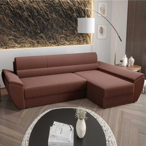 Rohová pohovka s funkcí spaní Fogu III Indická růžová pravá rohová pohovka s područkami a úložným prostorem na lůžkoviny Manšestrová tkanina