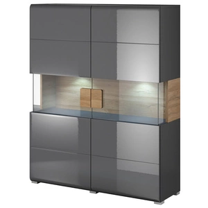 Široký příborník Toledo 122 cm antracit / antracitový lesk / dub vnuk vysoká kvalita skvělý do obývacího pokoje nebo jídelny