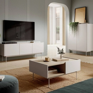 Nábytková sestava Vellore béžová elegantní nástěnná skříňka s minimalistickým designem decentně snížené desky jsou ozdobou nábytku