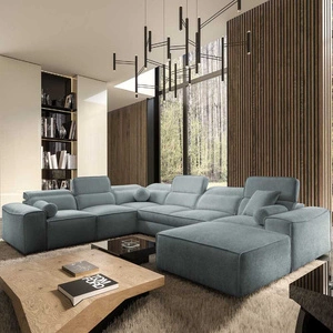 Rohová sedací souprava s funkcí spaní Viano VIII šedomodrá pravá moderní rohová sedací souprava se zajímavým designem kontejnery na lůžkoviny
