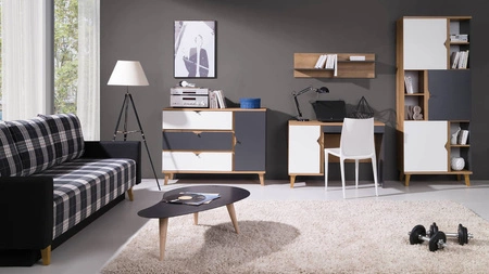 Komoda Memone 120 cm zlatý dub / bílá / grafit ideální komoda do dětského nebo mládežnického pokoje ve skandinávském stylu