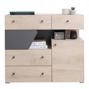 Zásuvková komoda Dzeta 110 cm dub / antracit ideální do pokoje pro mládež funkční a prostorná