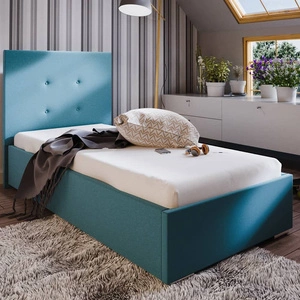 Čalouněná postel Bejar 90x200 modrá s moderním čelem ideální do pokoje pro mladé nebo malé ložnice