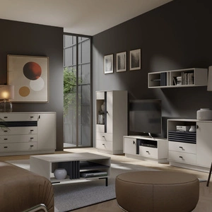 Nábytková sestava Estan béžová / antracitová inovativní nábytek do obývacího pokoje a obývacího pokoje v moderním stylu