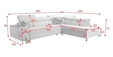 Rohová sedací souprava s funkcí spaní Belvi III heather pravá pohodlná a elegantní rohová sedací souprava do obývacího pokoje s praktickým úložným prostorem na boku