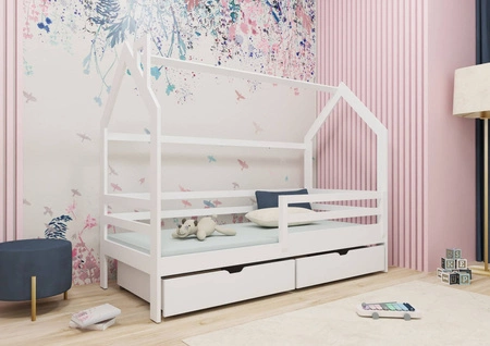 Dřevěná postel Dale 80x200 cm bílá moderní design dětská postel z masivního borovicového dřeva dětská postel domeček