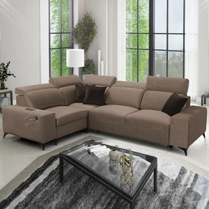 Rozkládací pohovka Kelly Sleek II světle hnědá levá elegantní rohová pohovka do obývacího pokoje z tkané látky