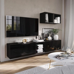 Nástěnná skříňka Glifa černá / černý lesk Stylová a ergonomická nástěnná skříňka pro jakýkoli interiérový systém otevírání dveří push to open