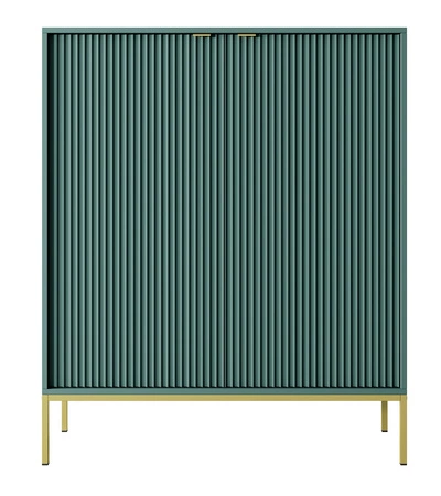 Moderní designová komoda Lovro 104 cm v pastelově zelené barvě obohacená zlatem potěší milovníky výrazných interiérů