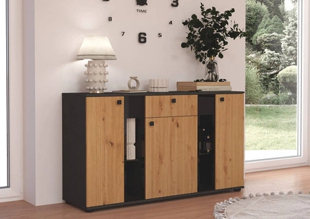 Komoda Senja 140 cm matera / dub řemeslně elegantní design dekorativní drážkované čelo s kovovou rukojetí
