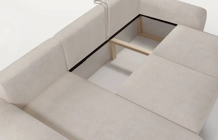 Rohová pohovka s funkcí spaní Arbon krémová levý roh moderní design s výrazným tvarem měkká látka