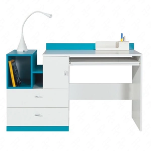 Psací stůl Mobi 130 cm bílá / tyrkysová moderní design nábytku Hrany psacího stolu jsou opatřeny speciální dýhou