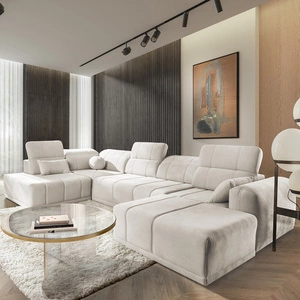 Rohová sedací souprava s funkcí spaní Cetara VI krémová pravá strana pohodlná a stylová rohová sedací souprava s posuvnými opěradly