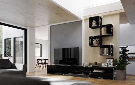 Nemea bílá / bílý lesk univerzální a stylová nástěnná skříňka do obývacího pokoje minimalistický design v moderním prostředí