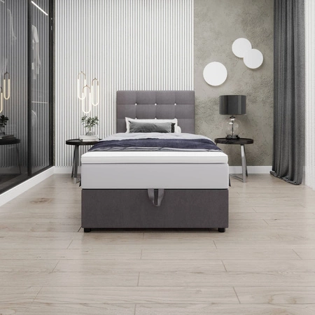 Šedá kontinentální postel Kingston 120x200 v moderním skandinávském stylu s čalouněným čelem s krystaly postel s úložným boxem