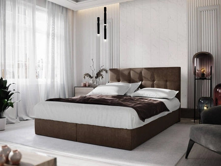 Hnědá kontinentální postel Harmony 140x200 v moderním skandinávském stylu s čelem zakončeným ozdobnými knoflíky