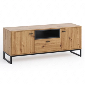 RTV skříň Olier 135 cm dub řemeslník moderní design kovový rám černý RTV skříň loft industriální styl