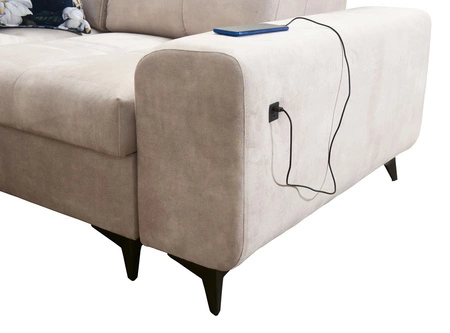 Rohová pohovka s funkcí spaní Buffalo XI modrá levostranná stylová rohová pohovka se třemi přihrádkami na lůžkoviny velurová tkanina