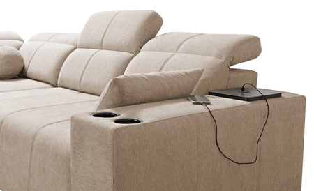 Rohová pohovka s funkcí spaní Tesalia II Lux hnědá levá pohodlná rohová pohovka s posuvným opěradlem a výsuvnou podnožkou