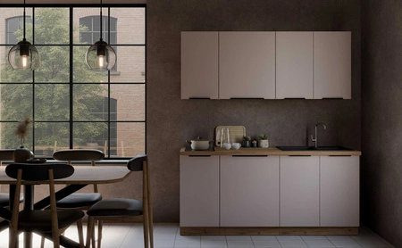 Sada kuchyňského nábytku Soela 180 cm elegantní kuchyňské skříňky v jemných a přírodních barvách úchyty s kovovými hranami