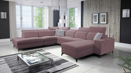 Kelly Sleek X levandulově růžová pravá rohová sedačka s funkcí spaní mimořádně elegantní rohová sedačka do obývacího pokoje s nastavitelnými opěrkami hlavy