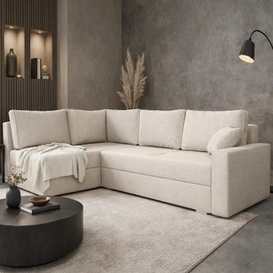 Rohová sedací souprava s funkcí spaní Nofi světle béžová levá moderní design jednoduchá a stylová jednotka, která se hodí do každého interiéru