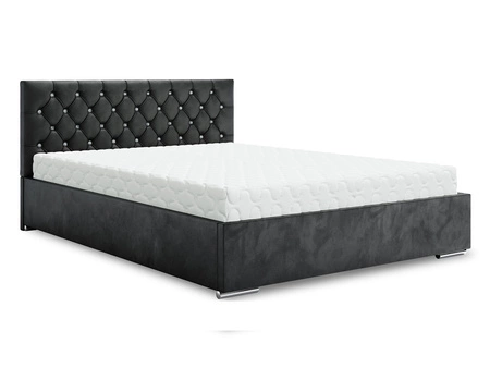 Čalouněná postel Bauru 180x200 grafitová s úložným boxem v moderním skandinávském stylu s prošívaným podhlavníkem s krystaly