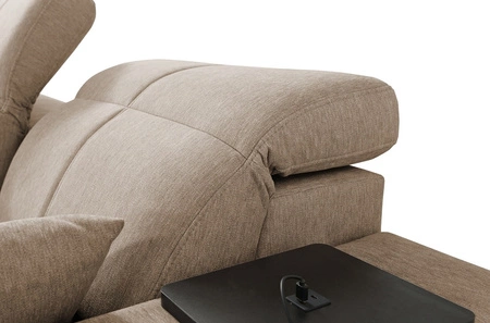 Rohová sedací souprava s funkcí spaní Tesalia V hnědá pravá komfortní rohová sedací souprava se zásuvkou a funkcí posuvného opěradla