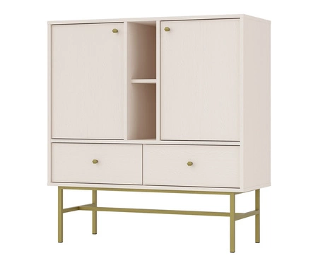 Zásuvková komoda Kioto III 100 cm béžová moderní design kovový rám ve zlaté barvě originální design komoda