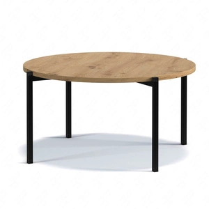 Kulatý konferenční stolek 84 cm Sampi dub řemeslný nadčasový a lehký design pevná kovová podnož ideální stolek pro každé prostředí