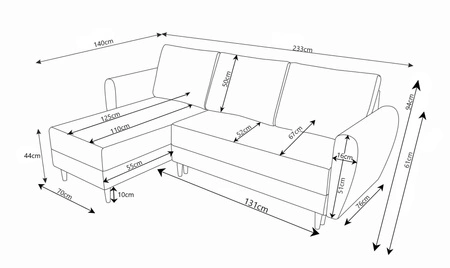Rohová sedací souprava s funkcí spaní Rovigo krémová levá elegantní rohová sedací souprava ve skandinávském tvaru velký kontejner na lůžkoviny