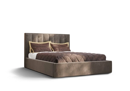 Čalouněná postel Rinus 160x200 s úložným prostorem světle hnědá v moderním skandinávském stylu s pohodlným čelem