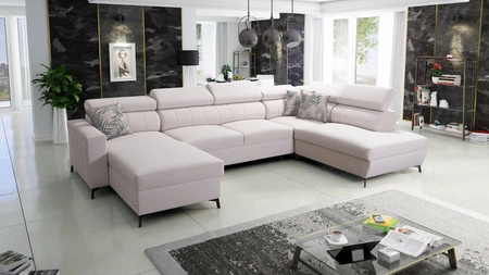 Rohová sedací souprava s funkcí spaní Savona VI krémová levá Elegantní a pohodlná rohová sedací souprava do obývacího pokoje se dvěma nádobami na lůžkoviny 