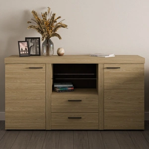 Komoda se zásuvkami Rene 156 cm olejovaný dub elegantní a univerzální komoda ve stylu obývacího pokoje vkusné černé úchytky