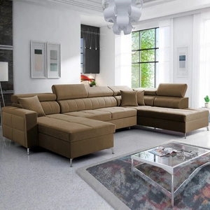 Rohová sedačka s funkcí spaní Nausa VI světle hnědá levá stylová rohová sedačka do obývacího pokoje s pohodlnou povrchovou úpravou měkká sametová látka